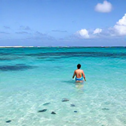Caribbean Holidays, Antigua Solo Holidays, Solo traveller snorkelling in clear turquoise water beside a quiet Antigua beach, colourful fish visible beneath the surface