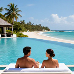 Caribbean Holidays, Antigua Spa Breaks, A couple enjoying a quiet spa day at an Antigua resort, with an infinity pool, white sand beach and tropical gardens in the background