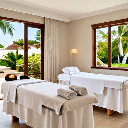 Caribbean Holidays, Antigua Spa Breaks, An elegant Antigua resort spa treatment room with natural light, white towels, candles and views of tropical gardens