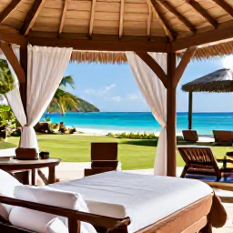 Caribbean Holidays, Antigua Spa Breaks, Elegant Antigua spa resort with an outdoor treatment pavilion, lush gardens, loungers and views across the Caribbean Sea