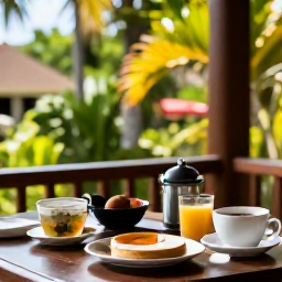 Caribbean Holidays, Antigua Spa Breaks, Healthy Caribbean breakfast and herbal tea on a shaded Antigua terrace overlooking tropical gardens