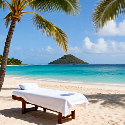 Caribbean Holidays, Antigua Spa Breaks, Relaxing beachfront spa treatment at a luxury resort in Antigua, with palm trees, turquoise sea and soft November sunshine
