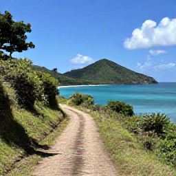 Caribbean Holidays, Antigua Walking Holidays, A scenic coastal walking trail on Antigua in July, with turquoise sea, green hills and a clear tropical sky