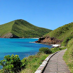 Caribbean Holidays, Antigua Walking Holidays, A scenic coastal walking trail on Antigua in March, with turquoise sea, green hills and a clear blue sky