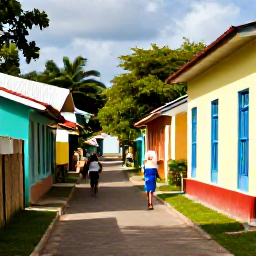 Caribbean Holidays, Antigua Walking Holidays, A welcoming Antiguan village near a walking trail, with colourful buildings, local food and friendly residents in warm January sunshine