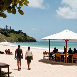 Caribbean Holidays, Antigua Walking Holidays, Friendly walkers relaxing at a small beach caf&eacute; in Antigua after a morning hike