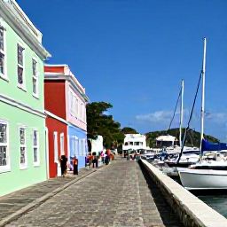 Caribbean Holidays, Antigua Walking Holidays, Historic Nelson's Dockyard in Antigua with pastel buildings, sailing boats, stone paths and visitors exploring in sunshine