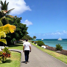 Caribbean Holidays, Antigua Walking Holidays, Walkers exploring a quiet Antiguan coastal path near English Harbour, with tropical vegetation and sailing boats offshore