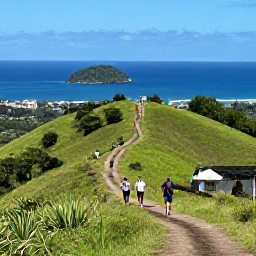 Caribbean Holidays, Antigua Walking Holidays, Walkers following a green hillside trail with views across Antigua&rsquo;s coastline and nearby islands