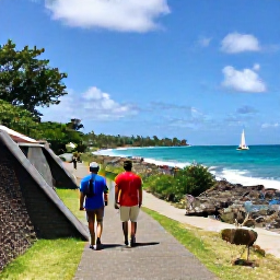 Caribbean Holidays, Antigua Walking Holidays, Walkers following a scenic path beside the Caribbean coastline near English Harbour, Antigua, with sailboats in the distance