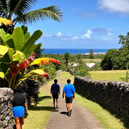 Caribbean Holidays, Antigua Walking Holidays, Walkers following a scenic trail through Antigua countryside, passing tropical plants, dry stone walls and distant views of the Caribbean Sea