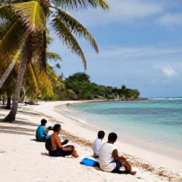 Caribbean Holidays, Antigua Walking Holidays, Walkers resting at an Antiguan beach after a morning hike, with calm turquoise water, palm trees and a relaxed island atmosphere