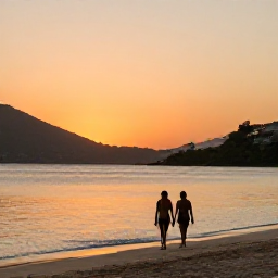 Caribbean Holidays, Antigua Wellness, A couple walking along a quiet Antigua beach at sunset, with calm water, warm orange light and distant hills