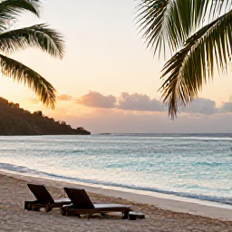 Caribbean Holidays, Antigua Wellness, A peaceful Antigua beach at sunrise in July, calm turquoise sea, soft sand, palm trees and a quiet wellness atmosphere