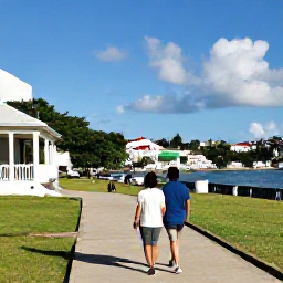Caribbean Holidays, Antigua Wellness, Couple walking through Nelson's Dockyard in Antigua during a sunny November afternoon, historic buildings and harbour views