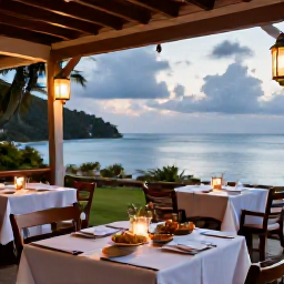Caribbean Holidays, Antigua Wellness, Relaxed evening in Antigua with outdoor dining, Caribbean food, soft lantern light and a peaceful sea view