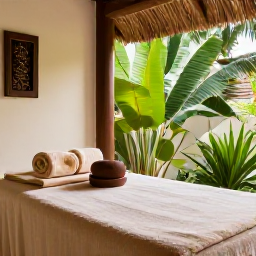 Caribbean Holidays, Antigua Wellness Retreats, Elegant Antigua spa setting with natural textures, tropical greenery, soft towels and a peaceful treatment room