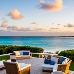 Caribbean Holidays, April Adults Only, Adults-only resort terrace overlooking turquoise Caribbean water at sunset in Turks and Caicos