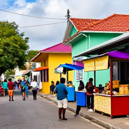 Caribbean Holidays, April Adults Only, Colourful Port of Spain street scene in Trinidad with local food stalls, music and visitors exploring in warm April weather