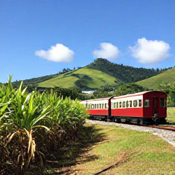 Caribbean Holidays, April Adventures, A historic railway journey passing sugar cane fields and green hills on Saint Kitts beneath a clear Caribbean sky