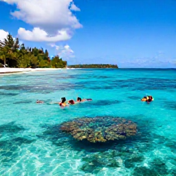 Caribbean Holidays, April Adventures, Travellers snorkelling above a colourful reef in clear turquoise water beside a Saint Barth&eacute;lemy beach