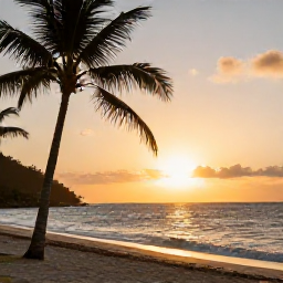 Caribbean Holidays, April All-Inclusive, A relaxed April sunset over a Caribbean beach in Saint Vincent, with palm silhouettes, gentle waves and warm evening light
