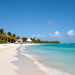 Caribbean Holidays, April All-Inclusive, A sunny Caribbean beach on Saint Kitts with calm turquoise water, palm trees and a relaxed all-inclusive resort atmosphere
