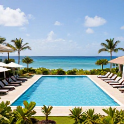 Caribbean Holidays, April All-Inclusive, Elegant all-inclusive resort in Saint Kitts with an inviting swimming pool, sun loungers, tropical gardens and the Caribbean Sea beyond