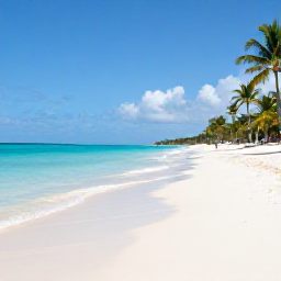 Caribbean Holidays, April All Inclusive, Sunny Caribbean beach in April with turquoise water, soft white sand, palm trees and a relaxed holiday atmosphere