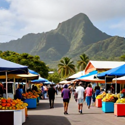 Caribbean Holidays, April Backpacking, Colourful Kingstown street market in April with local fruit stalls, friendly people and tropical mountain scenery