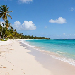 Caribbean Holidays, April Beach Holidays, A wide sandy beach on Saint Kitts with calm turquoise water, palm trees and bright April sunshine