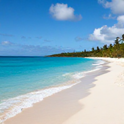Caribbean Holidays, April Beach Holidays, A wide white-sand beach on Tortola in the British Virgin Islands, clear turquoise water, gentle waves, palm trees and bright April sunshine