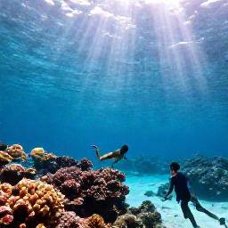 Caribbean Holidays, April Beach Holidays, Snorkellers exploring a colourful coral reef near Turks and Caicos, with clear water, tropical fish and sunlight from above