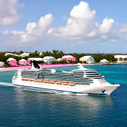 Caribbean Holidays, April Bermuda Cruises, A modern cruise ship approaching Bermuda's turquoise waters on a sunny April morning, with pastel buildings and a pink-sand beach in the distance