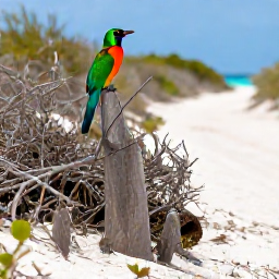 Caribbean Holidays, April Birdwatching, A colourful tropical bird perched in dry scrub beside a sandy track on North Caicos, Turks and Caicos Islands