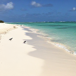 Caribbean Holidays, April Birdwatching, A quiet white-sand beach with shorebirds feeding along the tide line in the Turks and Caicos Islands