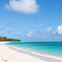 Caribbean Holidays, April Birdwatching, Quiet Caribbean beach and island shoreline in the Grenadines with seabirds overhead
