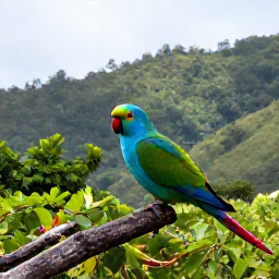 Caribbean Holidays, April Birdwatching, Saint Lucia parrot and other tropical birds in a quiet forest clearing surrounded by green hills