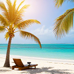 Caribbean Holidays, April Business Class, Turquoise Caribbean sea, white sand beach and palm trees in warm April sunshine