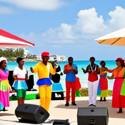 Caribbean Holidays, April BVI Holidays, Colourful cultural celebration in Road Town, British Virgin Islands, with local musicians, dancers and visitors enjoying a sunny April afternoon