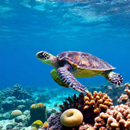 Caribbean Holidays, April Caribbean Holidays, A sea turtle swimming above a colourful Caribbean coral reef in clear shallow water, with sunlight filtering through the water