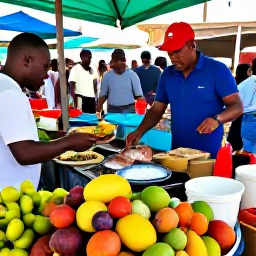 Caribbean Holidays, April Caribbean Holidays, Caribbean food market in April with colourful tropical fruit, spices, fresh fish, local cooks and visitors tasting traditional dishes