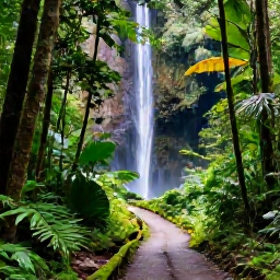 Caribbean Holidays, April Caribbean Trips, Lush tropical rainforest in El Yunque National Forest with a waterfall, walking trail and April sunlight