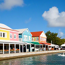 Caribbean Holidays, April Cayman Cruises, George Town waterfront in the Cayman Islands with colourful buildings, local shops, caf&eacute;s and visitors exploring on foot