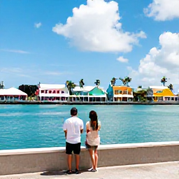 Caribbean Holidays, April Cayman Islands, Couple exploring colourful George Town streets and waterfront in Grand Cayman during a bright April day