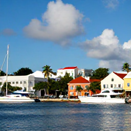 Caribbean Holidays, April City Breaks, Sunny waterfront scene in Charlotte Amalie, St Thomas, with colourful buildings, palm trees and yachts in the harbour