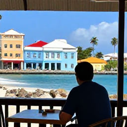 Caribbean Holidays, April City Breaks, Traveller enjoying a spring city break from a pavement caf&eacute; overlooking historic buildings