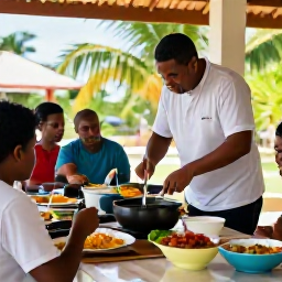 Caribbean Holidays, April Cooking Holidays, A friendly Caribbean cooking class in an open-air kitchen, with a local chef teaching visitors to prepare island dishes