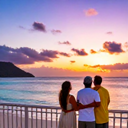 Caribbean Holidays, April Couples Holidays, A couple watching a colourful Saint Lucian sunset from a beachfront terrace in April