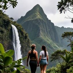 Caribbean Holidays, April Couples Holidays, Couple hiking through tropical rainforest towards a waterfall on Saint Vincent, with dramatic green mountains in the background